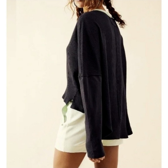 We The Free by Free People Jayson Ringer Thermal Top Oversized Black XS - Picture 3 of 7